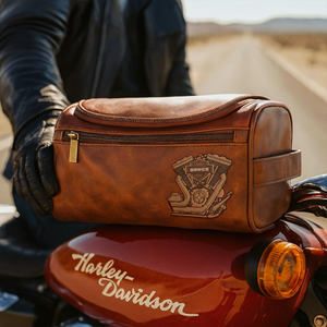 Motorcycle Mechanical Men Leather Toiletry Bag, Personalized Gifts For Bikers 01qhlu190825