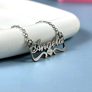 Personalized Name Necklace - Graceful Ribbon Charm 03-Homacus