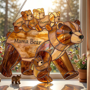 Mama Bear Suncatcher - Personalized Gifts For Mother's Day Suncatcher Ornament 03HUDT090426