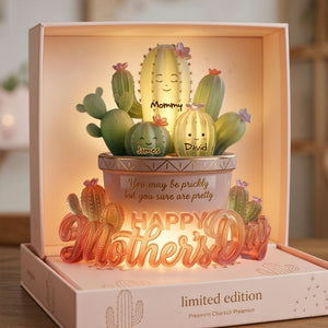 Cactus Mom And Kids Light Box - Personalized Gifts For Mother's Day Acrylic Light Box 05PALU130426