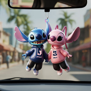 Blue Alien Couple Car Hanger Ornament - Personalized Gifts For Couple 04hyta281125