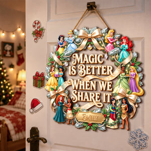 Lovely Fairy Tale Princesses Wreath Acrylic Sign - Personalized Christmas Gifts 06hadh110826