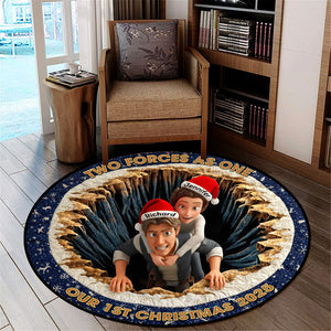 Two Forces, One Christmas Quilted Round Mat Personalized Gifts For Couple 05TGQN081025