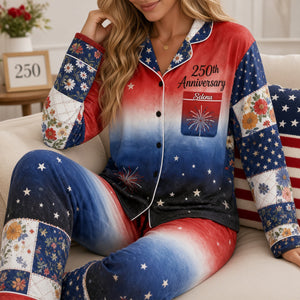 Red White & Blue Floral Pajamas Set, Personalized Gifts For Patriots 04QHLU020926