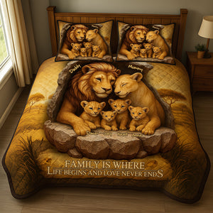The Lion Family Quilt Bed Set - Personalized Gifts For Family 02XQLU110425-Homacus
