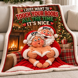 Santa Old Couple Touch Your Boobs Blanket - Personalized Gifts For Couple 01nata121026