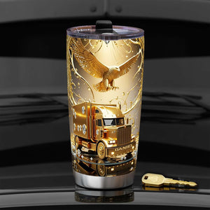Golden Semi Truck Tumbler - Personalized Gifts For Truckers 07TGLU221025 - Tumbler Cup - GoDuckee
