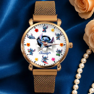 Blue Alien Mesh Strap Quartz Watch – Personalized Gifts for Cartoon Lovers 03pgqn170725