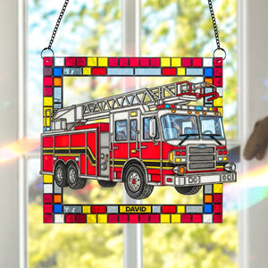 Firetruck Window Hanging Suncatcher Ornament Personalized Gifts For Firefighters 02ohtn060825