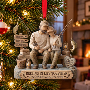 Attached Fishing Couple Wood Effect Ornament - Personalized Gifts For Fishing Lovers 04qhlu011026