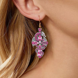 Gothic Guardian Dragon On Cross Earrings - Personalized Gifts For Fantasy Altar Drake Dragon Lovers 01qhqn010825