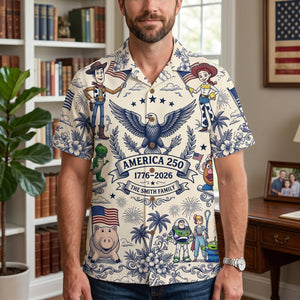 Patriotic Friends Toile De Jouy Hawaiian Shirt – USA 250 Celebration 01patn180626