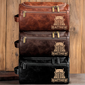 Personalized Gifts For Semi Truck Lovers Leather Toiletry Bag 04huqn060325-Homacus