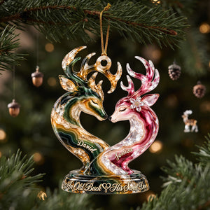 Old Buck And his Sweet Doe Marble Effect Ornament, Personalized Gifts For Couple 06QHLU141026