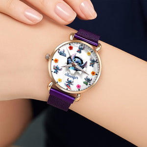 Blue Alien Mesh Strap Quartz Watch – Personalized Gifts for Cartoon Lovers 03pgqn170725