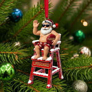 Caricature Beach Santa Lifeguard Ornament - Personalized Christmas Gifts For Beach Lifeguard 04OHLU210825