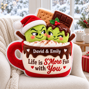 Lovely Mischief Marshmallow Couple Life is S'More Fun with You Custom Shaped Pillow - Personalized Christmas Gifts For Couples 04toqn211026
