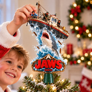 Shark Attack Christmas Tree Topper - Personalized Gifts For Movie Lovers 02naqn170926