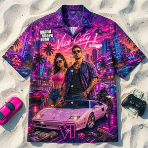 Neon Beach City Hawaiian Shirt - Personalized Gifts 02nadt010726