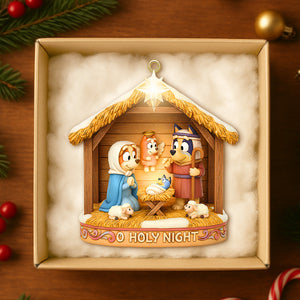 Cute Cartoon Characters Reenacting The Nativity Ornament, Christmas Gifts For Christians 02qhtn221025