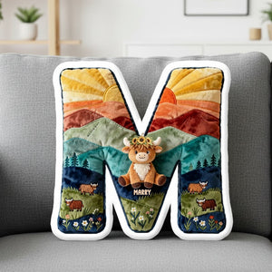 Cute Highland Cow Alphabet Initial Letter Shaped Pillow - Personalized Gifts For Highland Cow Lovers 02qhtn081225