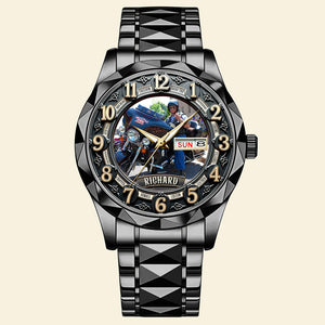 Motorcycle Rider Men's Stainless Steel Watch – Custom Photo Gift for Bikers 04huqn230725