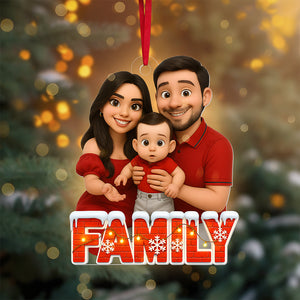 Family Cartoon Art Ornament - Custom Photo Gifts For Family 04pgta110825 - Ornament - GoDuckee
