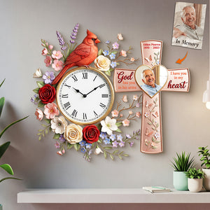 Cardinal Memorial Custom Photo Acrylic Clock - Personalized Gifts For Memorial 02kita060126
