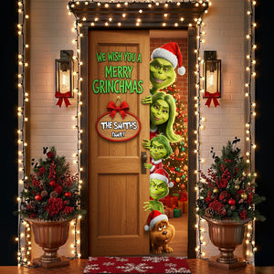 Family Green Monster Door Cover - Personalized Gifts For Family Christmas Door Cover 06KILU031125