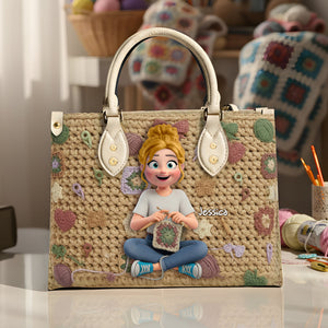 Crochet Girl Leather Bag - Personalized Gifts For Crochet Lovers 07nalu171225