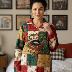 Vinyl Records Lovers Button Up Pajama Set - Christmas Gifts 01paqn201125