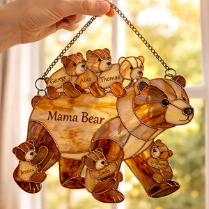 Mama Bear Suncatcher - Personalized Gifts For Mother's Day Suncatcher Ornament 03HUDT090426