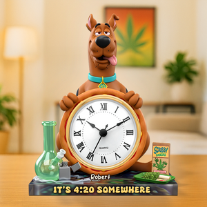 A Playful Pup Desk Clock Plaque - Personalized Gift For Weed Lovers 04TOPU180625