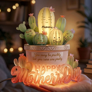 Cactus Mom And Kids Light Box - Personalized Gifts For Mother's Day Acrylic Light Box 05PALU130426