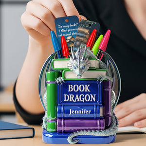 Book Dragon Wooden Pen Holder – Personalized Gifts for Book Lovers 02naqn010825