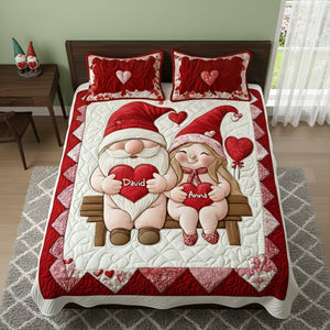 Sweet Gnome Couple Quilt Bed Set - Personalized Gift For Couples 02NALU291125