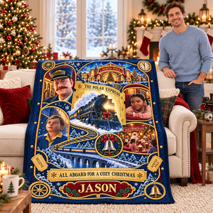 All Aboard The Merry Express To The Christmas Wonderland Blanket - Personalized Christmas Gifts 02haqn091026