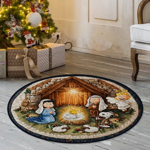 Cute Jolly Nativity Quilted Round Mat, Personalized Gifts For Christians 04qhtn011025