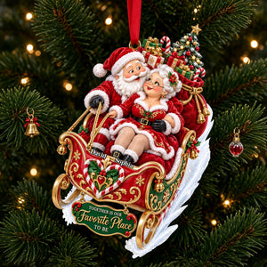 Xmas Santa Couple Riding in A Santa Sleigh Acrylic Ornament - Personalized Christmas Gifts For Couples 07qhlu140926