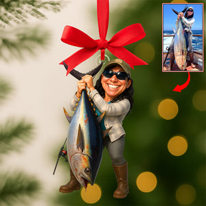 Funny Caricature Christmas Ornament – Custom Photo Gifts for Fishing Lovers 05ohqn180825 - Ornament - GoDuckee