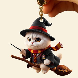Flying Broom Cat Keychain Personalized Gifts For Cat Lovers 03ACDT050725
