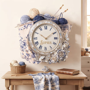 Toile De Jouy Floral Knitting Hanging Wall Clock - Personalized Gifts For Knitting Lovers 07palu080826
