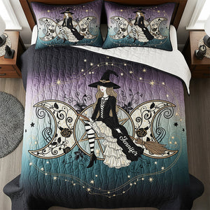 Mystic Witch Triple Moon Quilt Bed Set, Personalized Gifts For Wiccans 02qhqn280725