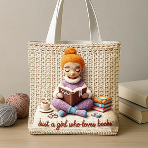 Knitted Girl Reading Book Tote Bag - Personalized Gifts For Book Lovers 03TGLU290725