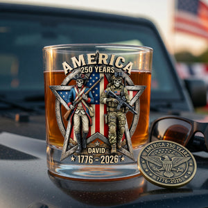 Fierce American Veteran Celebrated America 250th Anniversary Drinking Glass - Personalized Gifts For Veterans 01toqn080626