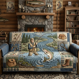 Hooked On Fishing Quilted Sofa Cover - Personalized Gifts For Fishing Lovers 03PATA260126