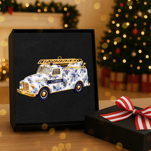 Personalized Gifts For Christmas, Fire Truck Firefighter Toile de Jouy Custom Shape Acrylic Ornament 01pgta031025