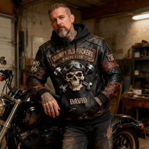 Vintage Biker Skull Hoodie - Personalized Gift For Bikers 05NALU230126