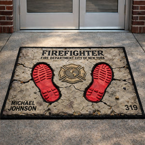 Firefighter Boot Print Doormat - Personalized Gift For Firefighter 04TGLU120226