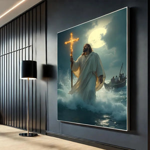 Jesus Walking On Water With Glowing Cross Canvas – Gift For Jesus Lover 02acxa060525